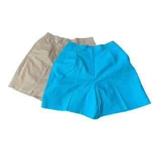 Karen Scott Womens 14 Lot 2 Pull On Shorts Elastic Waist Casual Khaki Blue READ
